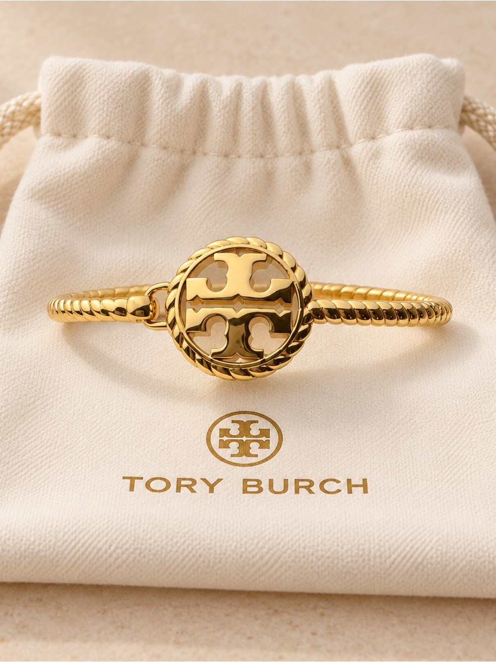 Tory Burch Gold-Tone Rope Logo Bracelet